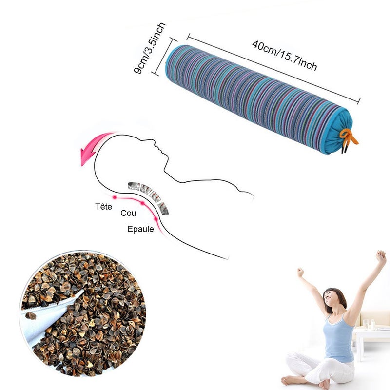 Levoberg Round Buckwheat Hull Pillow Neck Roll Pillow Cervical Support Pillow with Removable Cotton Cover for Sleeping - Image 2